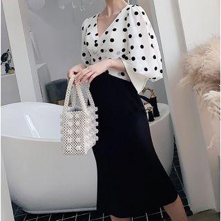 Dotted Panel 3/4-sleeve Sheath Dress