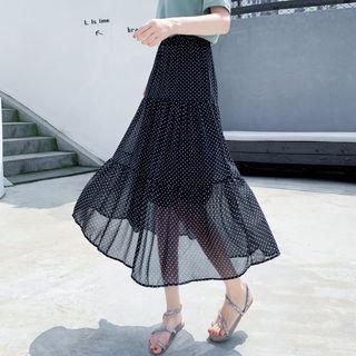 Polka Dot Sheer A-line Midi Skirt