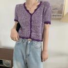 Short-sleeve Frill Trim Knit Top Purple - One Size