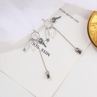 Faux Pearl Alloy Lock Key & Safety Pin Dangle Earring