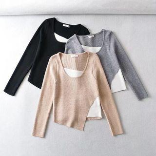 Long Sleeve Mock Two Piece Irregular Sweater