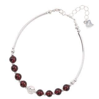 925 Sterling Silver Bead Bracelet 925 Silver - Garnet - Red - One Size