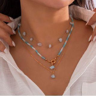 Set Of 3: Crystal Necklace Set Of 3 Pcs - Gold - One Size