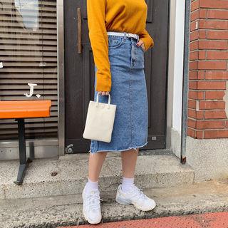 Cut-hem Washed Denim Skirt