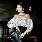 Tulle Panel Striped Top