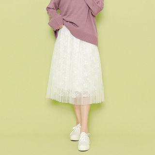 Band-waist Sequined Mesh Skirt