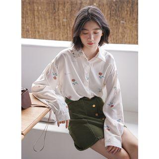 Flower Print Blouse Off-white - One Size