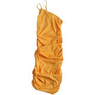Spaghetti Strap One-shoulder Ruched Bodycon Dress