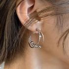 Beaded Hoop Stud Earring 1 Pair - Silver - One Size