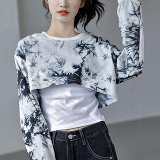 Mock Two-piece Tie-dye Print Cropped Sweatshirt