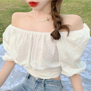 Puff-sleeve Off-shoulder Cropped Blouse White - One Size