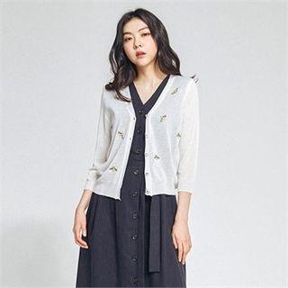 Bee Embroidered Summer Cardigan White - One Size