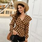 Long-sleeve V Neck Dotted Blouse