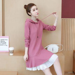 Long-sleeve Hooded Pleated Dress