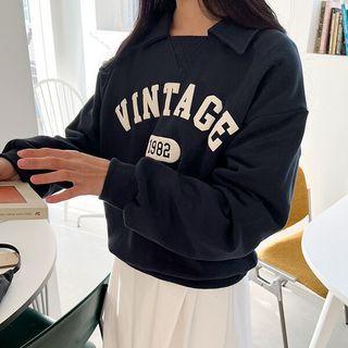 Plus Size Collared Letter Sweatshirt