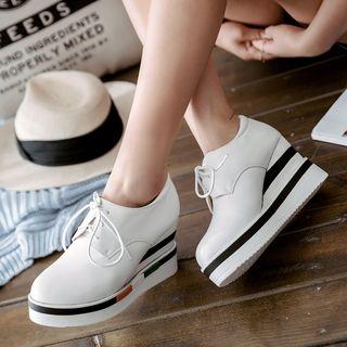 Faux-leather Hidden Wedge Platform Lace-up Shoes