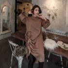 Bell-sleeve Shirred-detail Midi Dress