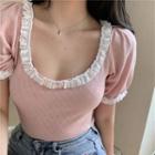Lace Short-sleeve Knit Top As Figure - One Size