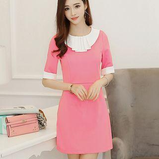 Pleated Collar Short Sleeve Dress
