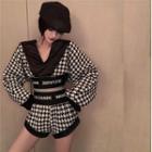 Set: Houndstooth Sweatshirt + Shorts As Shown In Figure - One Size