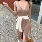 Long-sleeve Button-up Midi T-shirt Dress