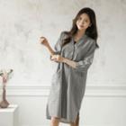 Half-placket Elbow-sleeve Checked Shirtdress