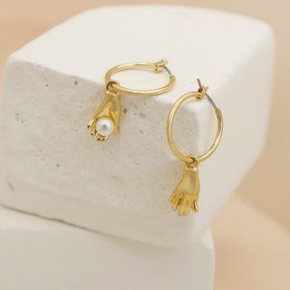 Palm Faux Pearl Asymmetrical Alloy Dangle Earring 1 Pair - Gold - One Size