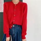Crew-neck Cardigan Red - One Size