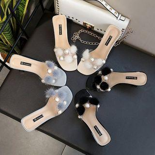 Pom Pom High Heel Slide Sandals