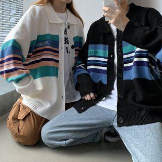 Color Block Lettering Knit Cardigan