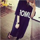 Lettering Elbow-sleeve Long T-shirt