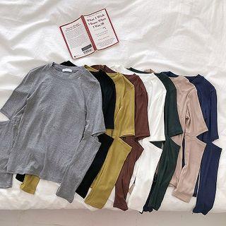 Plain Crewneck Cut Out Long-sleeve Top
