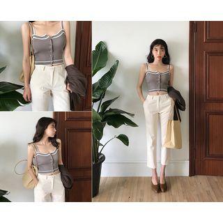 Button-fronted Ribbed Sleeveless Top