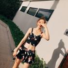 Set: Cherry Print Tankini Top + Swim Skirt