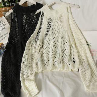 Cutout-shoulder Open-knit Halter Sweater