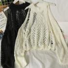 Cutout-shoulder Open-knit Halter Sweater