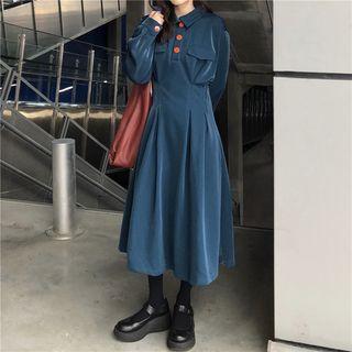 Collared A-line Midi Dress Blue - One Size