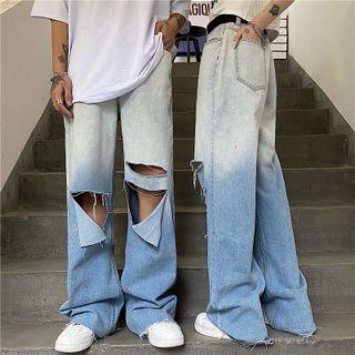 Gradient Ripped Wide Leg Jeans