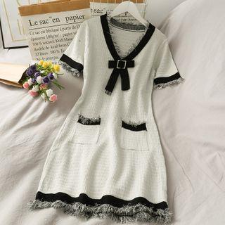 Glitter Fringed-trim Ribbon Mini Dress White - One Size
