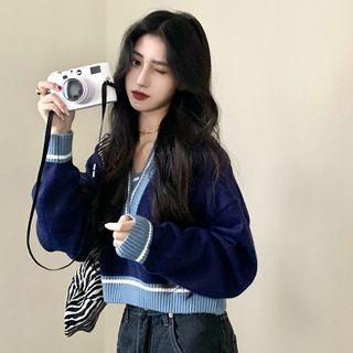 Cropped Mock Two-piece Sweater Navy Blue - One Size