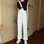 Plain Loose-fit T-shirt / One-shoulder Wide-leg Jumper Pants