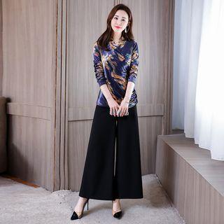 Long-sleeve Printed Top / Wide Leg Pants
