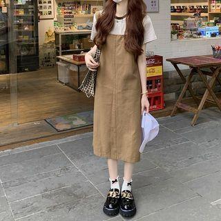 Short-sleeve Contrast Trim T-shirt / Midi Overall Dress