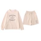 Round Neck Printed Sweatshirt / Wide Leg Sweatshorts / Set