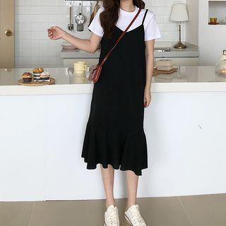 Ruffle Hem Strappy Midi A-line Dress