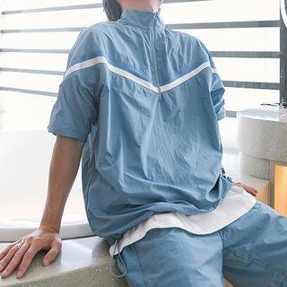 Set: Short Sleeve Color Block Zip Jacket + Shorts