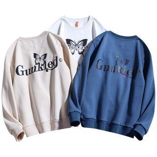 Lettering Butterfly Print Sweatshirt