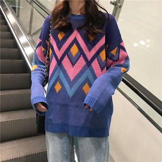 Patterned Sweater Pink & Blue Chevron - Purplish Blue - One Size