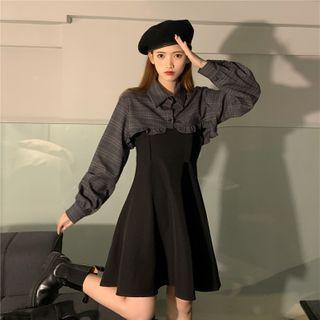High-waist Overall Dress + Plaid Cropped Shirt