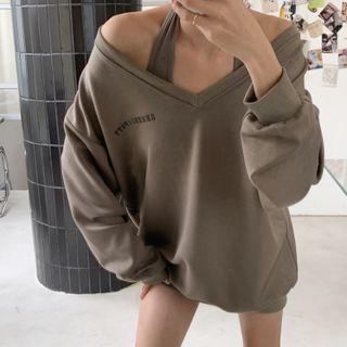 Set: V-neck Sweatshirt + Halter Tank Top